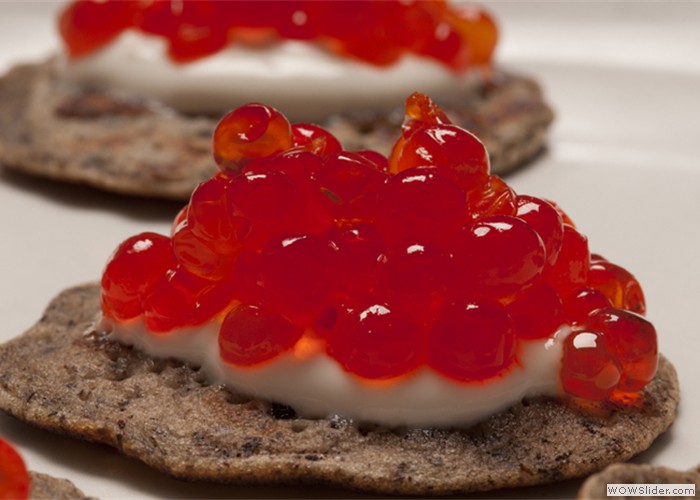 Blini with Red Caviar Hors D’Oeuvres or Station